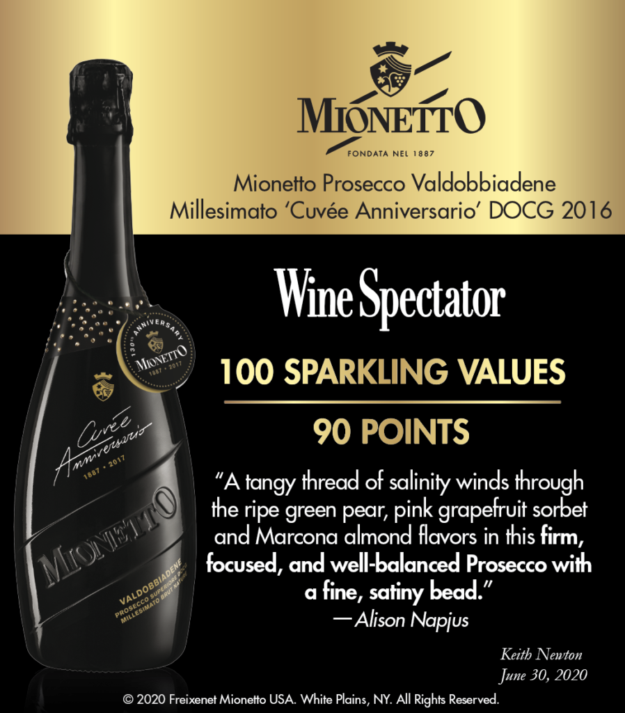 Mionetto Prosecco Valdobbiadene Millesimato ‘Cuvée Anniversario’ DOCG 2016 - 90 Pts - Wine Spectator Shelftalker